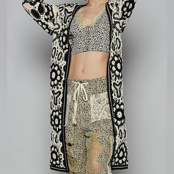 POL Sweaters - 222. LAST 2! POL NEW CROCHET CARDIGAN SWEATER DUSTER black boho bohemian